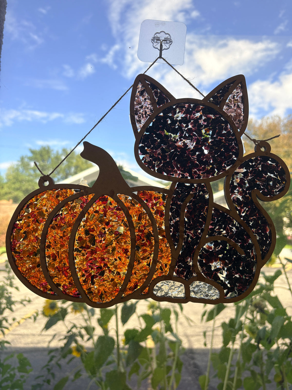 Cat and Pumpkin Crushed Glass